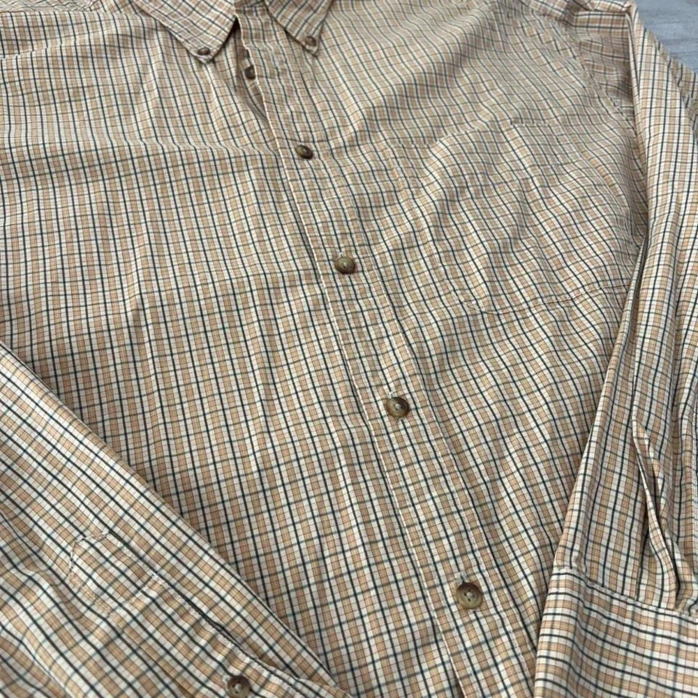 Gap Mens large checkered yellow plaid long sleeve button down shirt 100% cotton‎